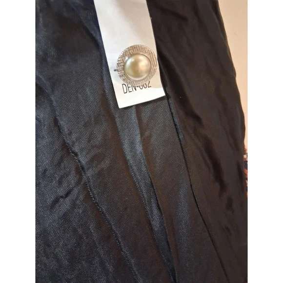 Zara Woman Tweed Blazer Jacket Navy Red White Pearl Button XS Metallic Plaid - Picture 9 of 10